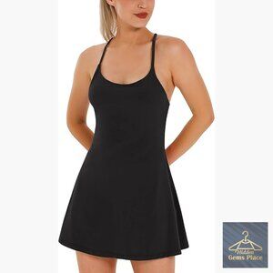 Athletic Dress with Built-in Bra & Shorts Pockets for Tennis Golf Workout